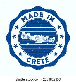 Made In Crete. Island round stamp. Seal of Crete with border shape. Vintage badge with circular text and stars. Vector illustration. svg