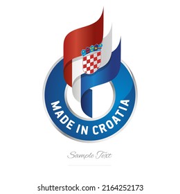 Made in Croatia Abstract wavy flag torch flame red white blue modern ribbon strip logo icon vector