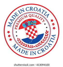 Made in Croatia grunge printable label with map. Grunge label - Made in Croatia, with Croatian flag colors and map. CMYK colors used.