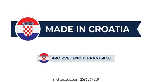 Made in Croatia label with Croatia flag colors. High-quality certification badge for Croatia products, branding, and manufacturing authenticity