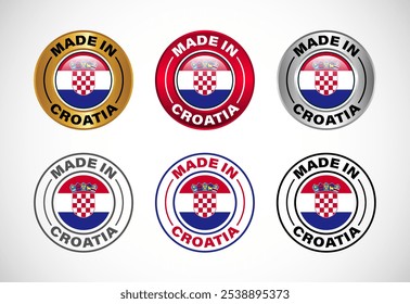 Made in Croatia label icon with flag. Icon set for business, badge, seal, sticker, logo, and symbol