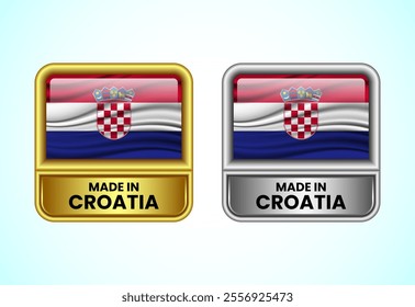 Made in Croatia label icon in gold and silver color. Flag icon set for business