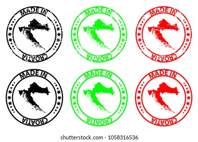 Made in Croatia  - rubber stamp - vector, Croatia  map pattern - black, green and red