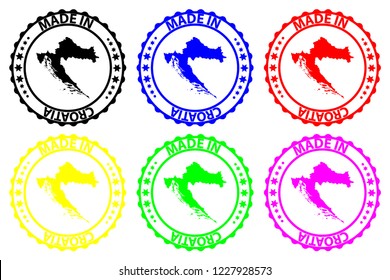 Made in Croatia  - rubber stamp - vector, Croatia  map pattern - black, blue, green, yellow, purple and red