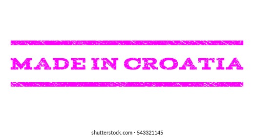 Made In Croatia watermark stamp. Text caption between horizontal parallel lines with grunge design style. Rubber seal stamp with dirty texture. Vector magenta color ink imprint on a white background.