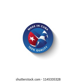 Made in Cuba badge with Cuba flag. Badge  with long shadow. Vector illustration. 