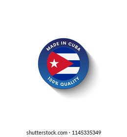 Made in Cuba badge with Cuba flag. Badge  with long shadow. Vector illustration. 