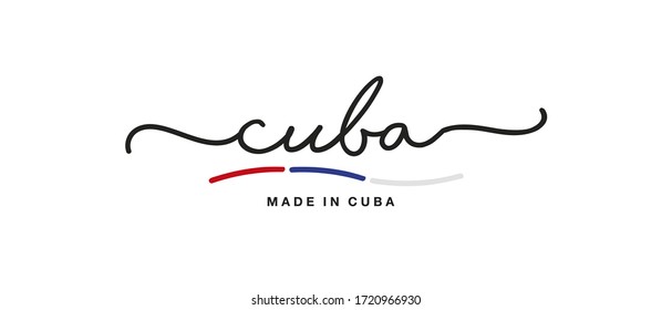 Made in Cuba handwritten calligraphic lettering logo sticker flag ribbon banner