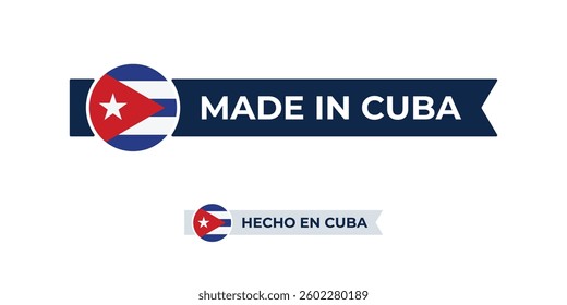 Made in Cuba label with Cuba flag colors. High-quality certification badge for Cuba products, branding, and manufacturing authenticity