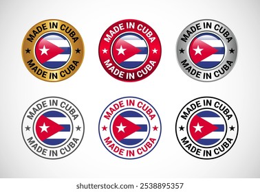 Made in Cuba Etikettensymbol mit Flagge. Symbolsatz für Unternehmen, Plakette, Siegel, Aufkleber, Logo und Symbol