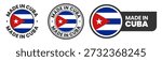 Made in cuba labels, stamps, badges with cuban flag template icon set