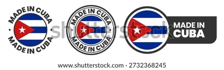 Made in cuba labels, stamps, badges with cuban flag template icon set