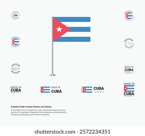 Made in Cuba Stamps, Flag, Tags, labels, Seals, Icons. Creative Designs for Branding and Packaging