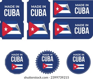 Made in CUBA, vector logos with Japan flag painted circles and stripe