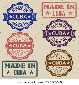 made in Cuba vintage stamp Set vector illustration.