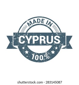 Made in Cyprus 100% - Round blue grunge rubber stamp design isolated on white background. vector illustration vintage texture. Vector illustration