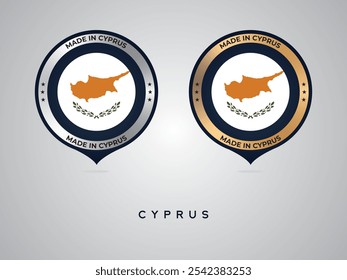 Hecho en Chipre. etiquetas, pegatinas, puntero, insignia y símbolo del icono de la bandera de Chipre. Ilustración vectorial de la colección