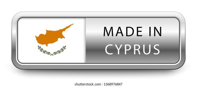 MADE IN CYPRUS metallic badge with national flag isolated on white background