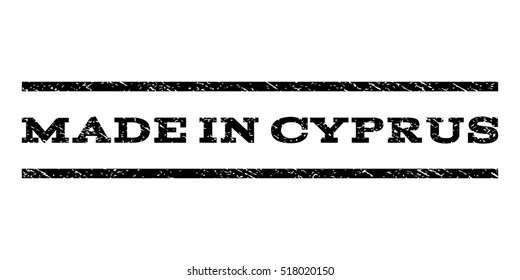 Made In Cyprus watermark stamp. Text tag between horizontal parallel lines with grunge design style. Rubber seal stamp with dust texture. Vector black color ink imprint on a white background.