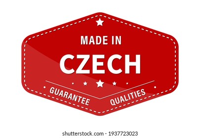HECHO EN CHECA, garantiza la calidad. Etiqueta, etiqueta o marca comercial. Ilustración vectorial. Estilo plano.