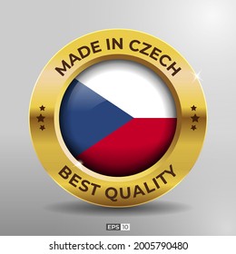 Hecho en checo, con logotipo, sello Bandera redonda de mejor calidad con efecto Glossy de oro elegante en 3D