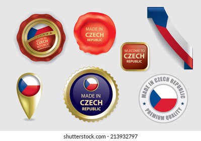 Made in Czech Republic Seals, Czech Flag (Vector Art)
