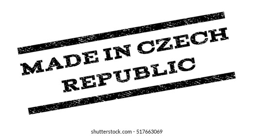 Made In Czech Republic watermark stamp. Text caption between parallel lines with grunge design style. Rubber seal stamp with dust texture. Vector black color ink imprint on a white background.