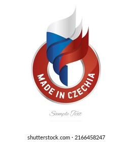 Made in Czechia Abstract wavy flag torch flame blue white red modern ribbon strip logo icon vector
