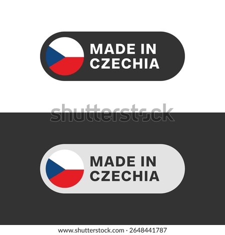 Made in Czechia flag sticker icon isolated on white and black background