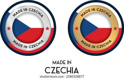 Made in Czechia. Premium labels, stickers, pointer, badge and symbol of Czechia flag icon. Collection vector illustration