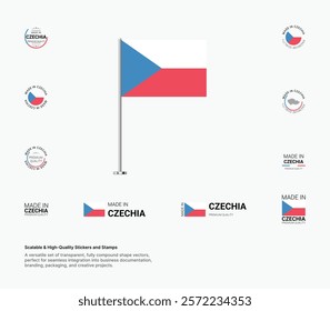 Made in Czechia Stamps, Flag, Tags, labels, Seals, Icons. Creative Designs for Branding and Packaging