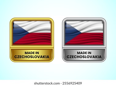 Made in Czechoslovakia label icon in gold and silver color. Flag icon set for business