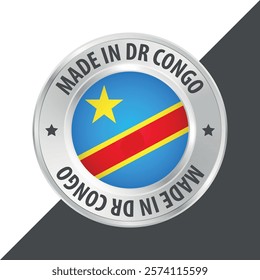 Made in Democratic Republic Congo badge logo flag sticker 3d vector illustration isolated on white