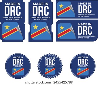 Made in Democratic Republic of the Congo (DRC), vector logos with Democratic Republic of the Congo flag painted circles and stripe