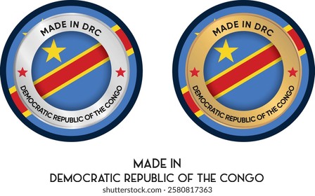 Made in Democratic Republic of the Congo. Premium labels, stickers, pointer, badge and symbol of Democratic Republic of the Congo flag icon. Collection vector illustration