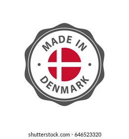 "Made in Denmark" badge with Danish flag