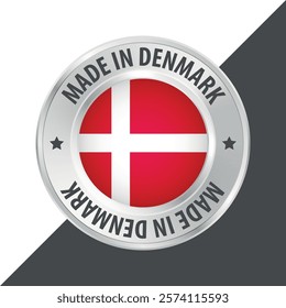 Made in Denmark badge logo flag sticker 3d vector illustration isolated on white