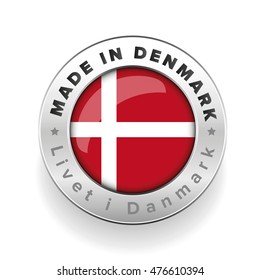 Made in Denmark button with danish translation