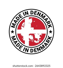 feito na dinamarca círculo logotipo design vetor com bandeira e elemento do mapa	