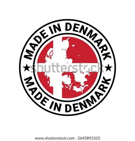 made in denmark circle logo design vector with flag and map element	