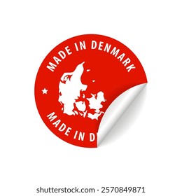 Made in Denmark - Country Map Sticker. Best Quality. Original Product. Vector illustration.