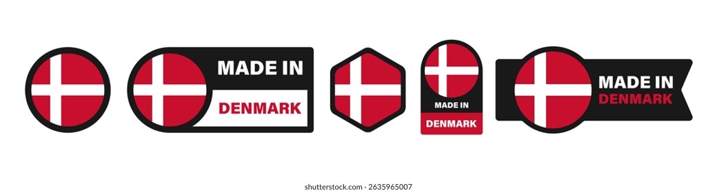 Made in Denmark flag stickers icon set