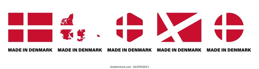 Made in Denmark flag stickers icon set