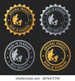 Made in Denmark - gold and silver stamp set. Best quality. Original product. Vector illustration