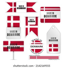 Made in Denmark graphics and labels set. Some elements of impact for the use you want to make of it.