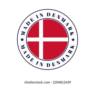 Made in Denmark icon. Made in Denmark circle label. Stamp made in with country flag. Vector illustration eps10