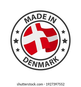 Made in Denmark icon. Stamp made in with country flag