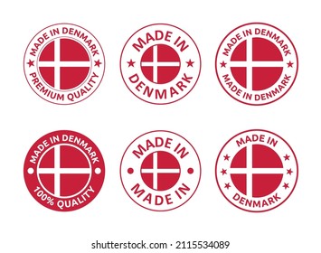 made in Denmark labels set, made in Kingdom of Denmark product emblem