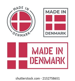 made in Denmark labels set, made in Kingdom of Denmark product emblem