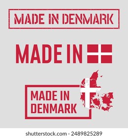 made in Denmark labels set, made in Kingdom of Denmark product icons